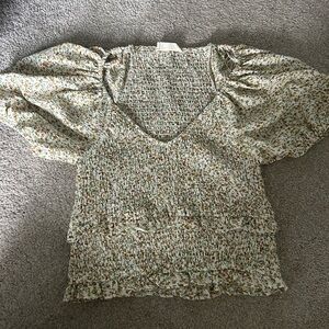 Altar'd State Gray Smocked Puff Sleeve Blouse